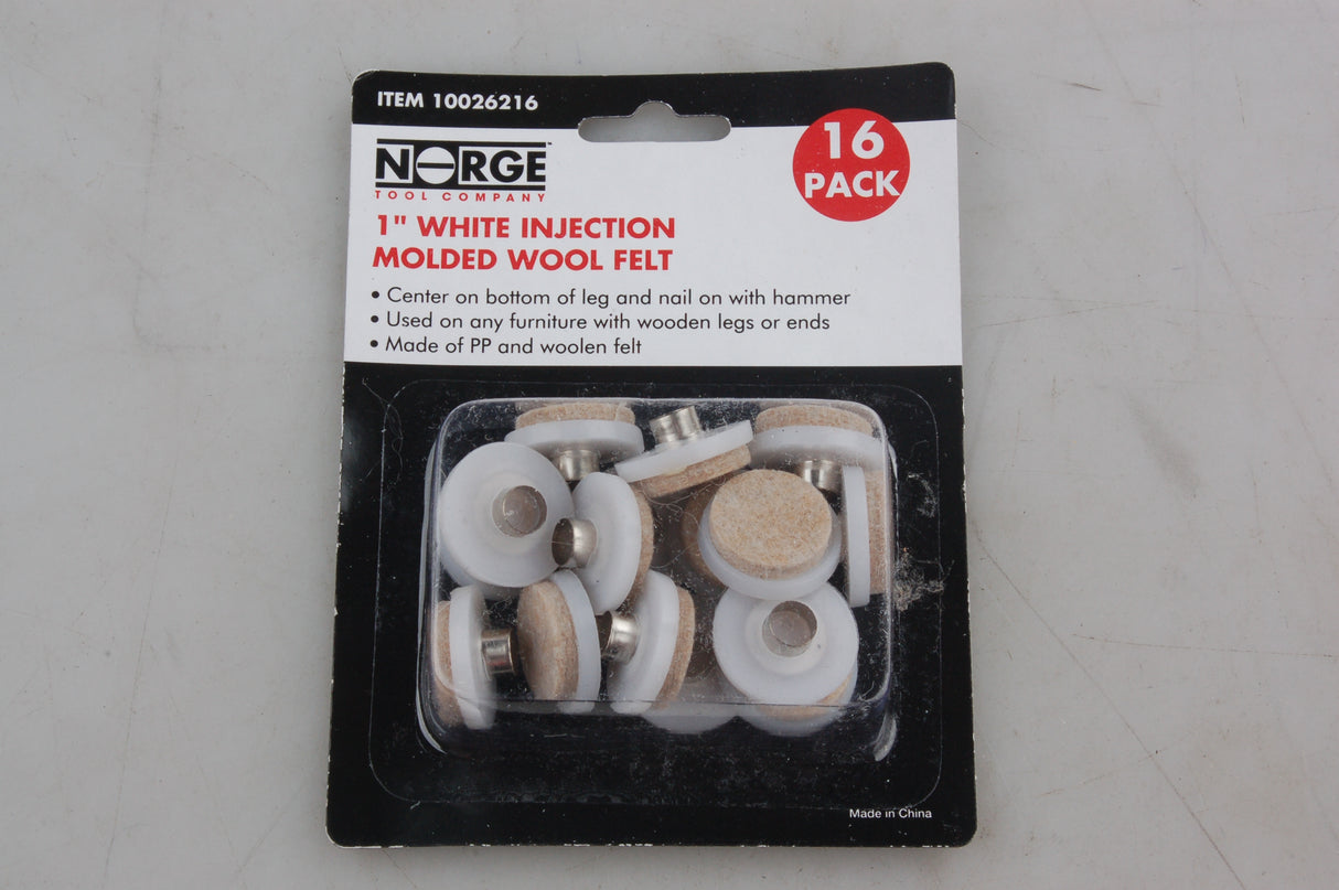1" White Inject Molded Felt Pads 16pc