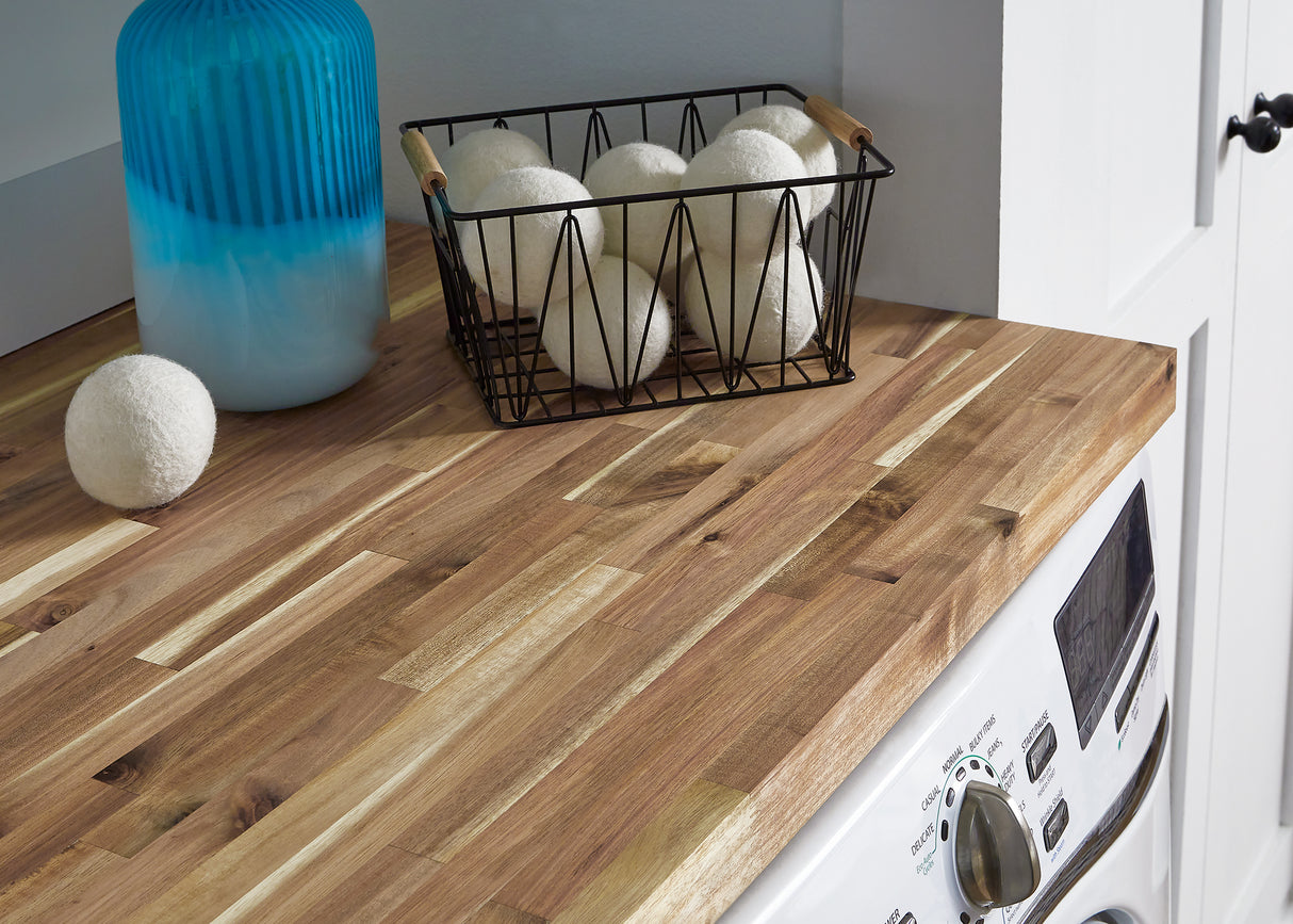 Unf. Essential Acacia 8 ft. L x 25 in. W x 1-1/2 in. Thick Solid Butcher Block Countertop