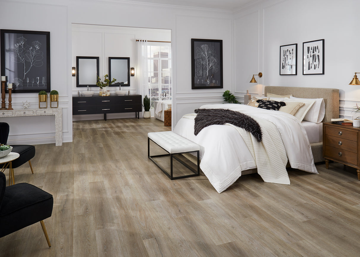 9mm w/pad Chapel Bridge Oak Water-Resistant Hybrid Resilient Flooring 7.56 in. Wide x 50.63 in. Long