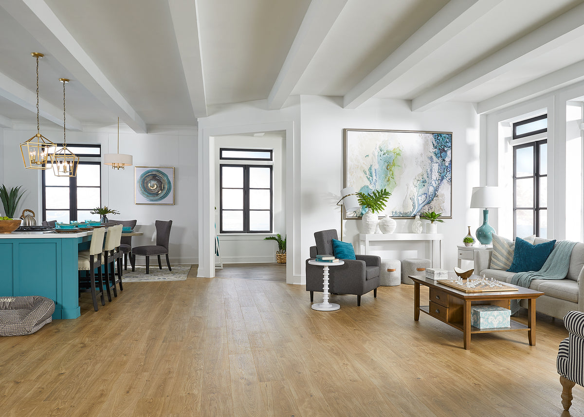 9mm w/pad Bay Bridge Oak Water-Resistant Hybrid Resilient Flooring 7.56 in. Wide x 50.63 in. Long