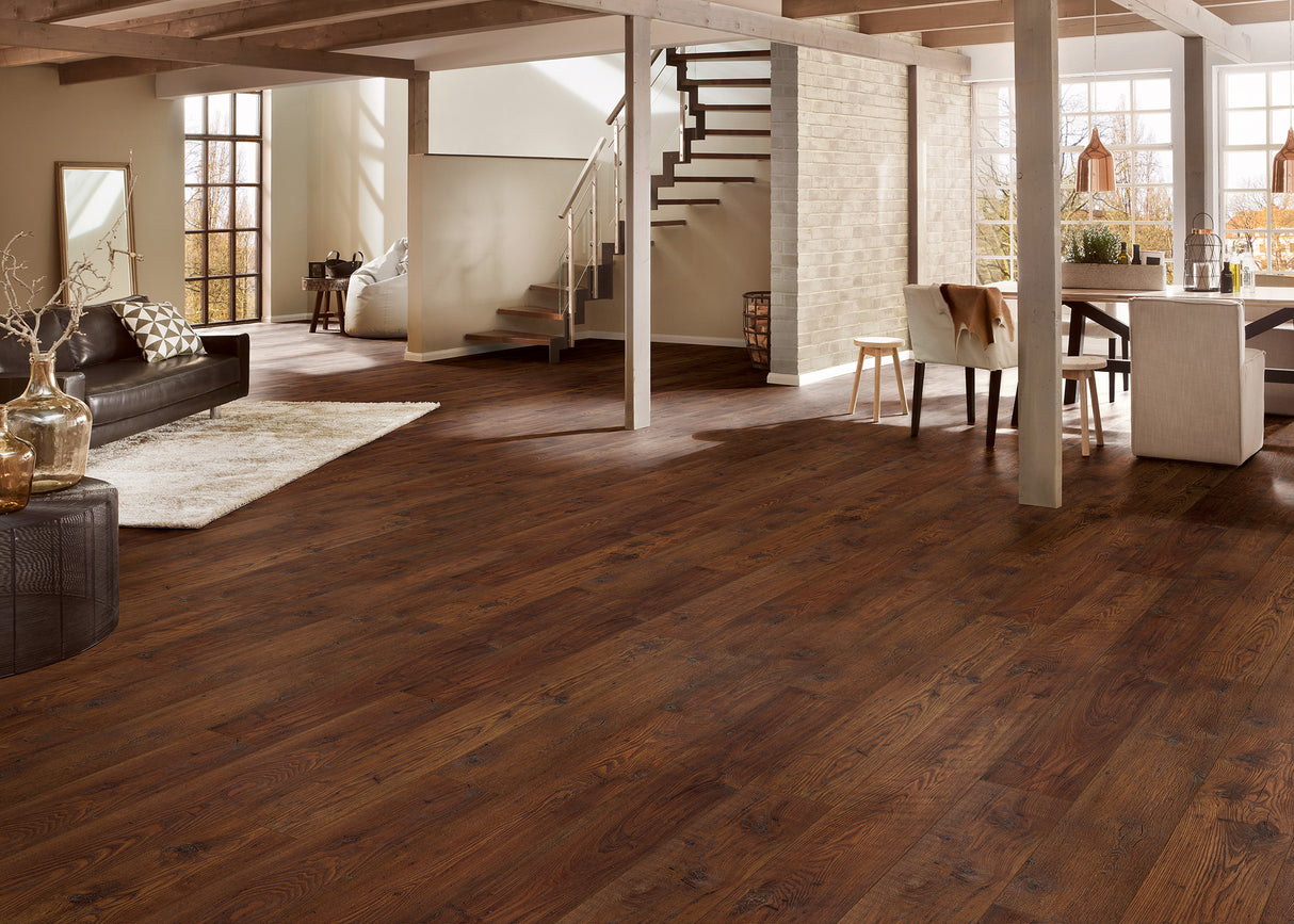12mm w/ 2mm pad Whiskey Barrel Oak Water-Resistant Laminate Flooring 8.03 in. Wide x 48 in. Long