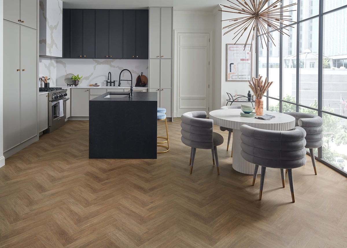 12mm Pasadena Herringbone w/ pad Water Resistant Laminate Flooring 11.56 in. Wide x 46 in. Long