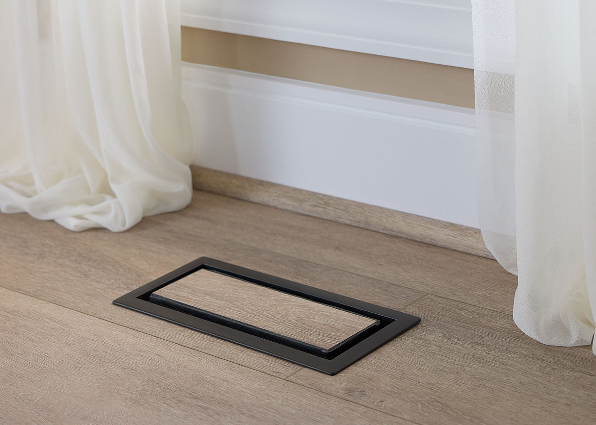 4"x10" Framed ABS Resin Matte Black Floor Register
