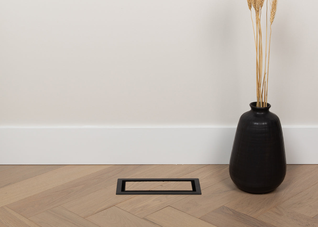 4"x12" Framed ABS Resin Matte Black Floor Register