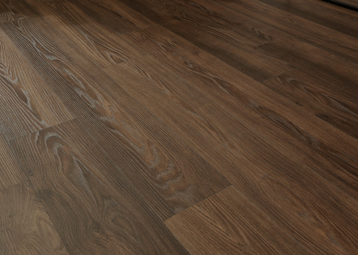 12mm Golden Chestnut w/pad Water-Resistant Laminate Flooring 7.48 in. Width x 50.6 in. Length