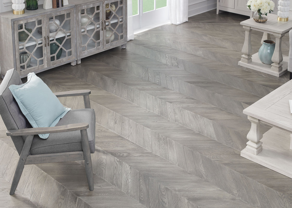 5/8 in. West Village Chevron Wire Brushed Prefinished Engineered Hardwood 11.42 in. Wide