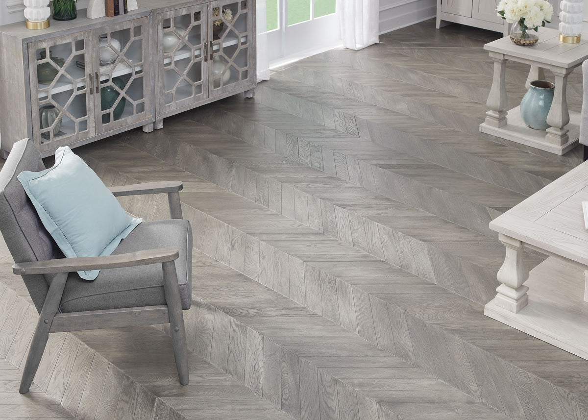 5/8 in. West Village Chevron Wire Brushed Prefinished Engineered Hardwood 11.42 in. Wide