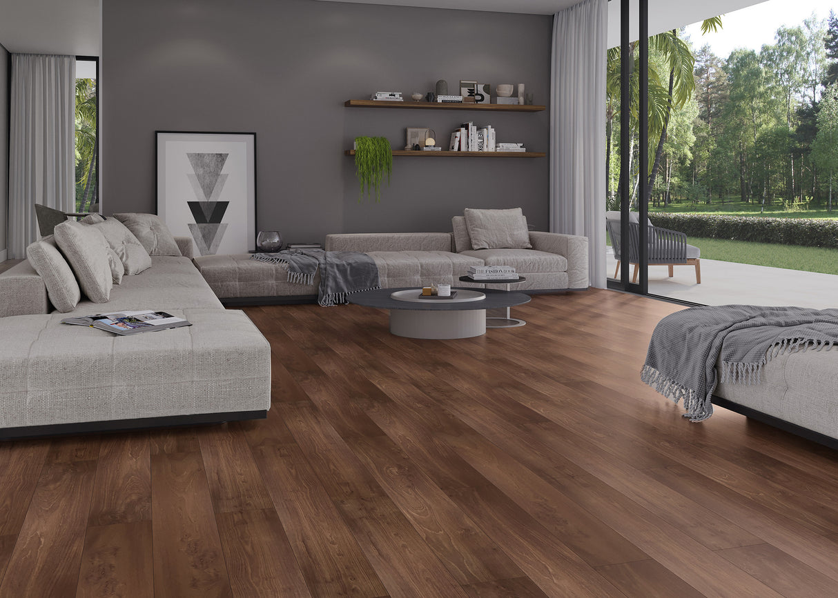 12mm Bronzed Oak Water Resistant Laminate Flooring 7.36 in. Width x 52.75 in. Length
