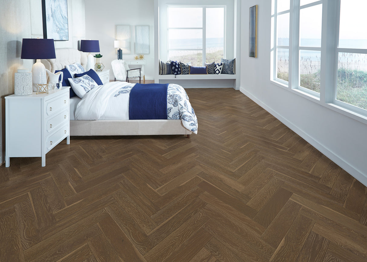9/16 in. Boulder Herringbone Wire Brushed Engineered Hardwood 4.92 in. Wide
