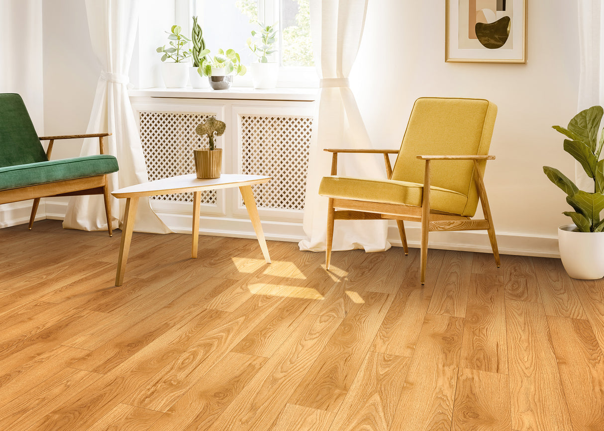 9mm w/pad Red Oak Water-Resistant Hybrid Resilient Flooring 7.56 in. Wide x 50.63 in. Long