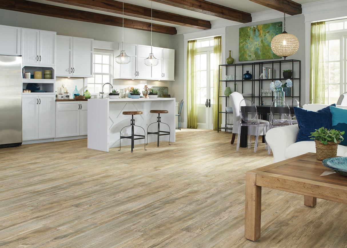 8mm w/pad Wagon Wheel Oak Waterproof Rigid Vinyl Plank Flooring 7.13 in. Wide x 60 in.