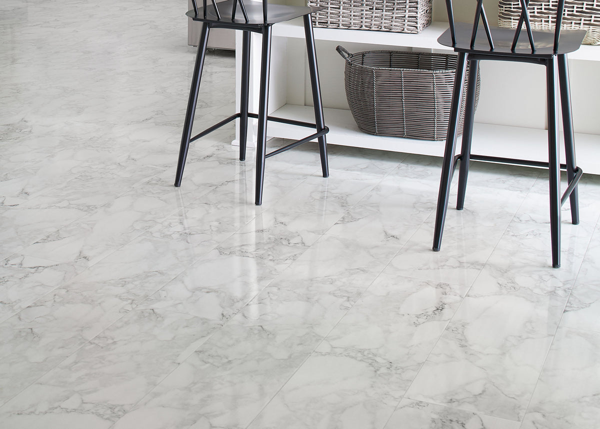 10mm Trevi Fountain Marble High Gloss Water-Resistant Laminate Flooring 9.6 in. Width x 54.4 in. Length