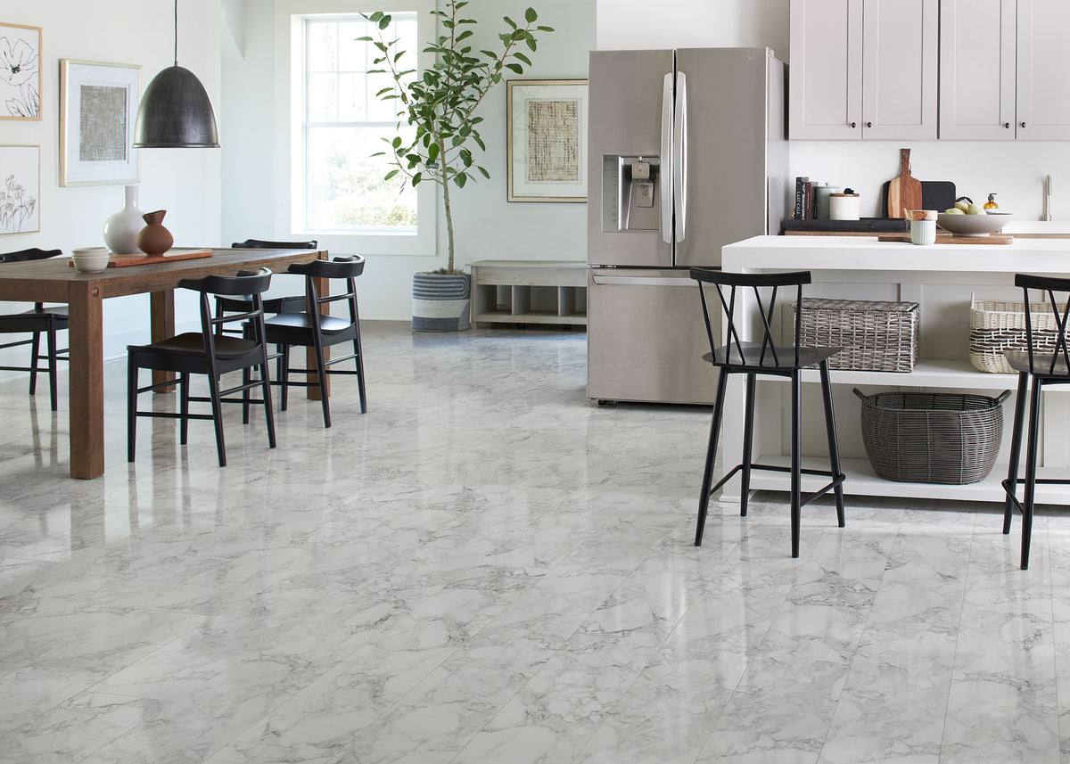 10mm Trevi Fountain Marble High Gloss Water-Resistant Laminate Flooring 9.6 in. Width x 54.4 in. Length
