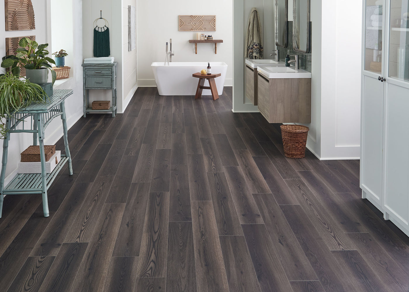 Bathroom with ReNature by Coreluxe Osiris Oak Waterproof Rigid Vinyl Plank Flooring