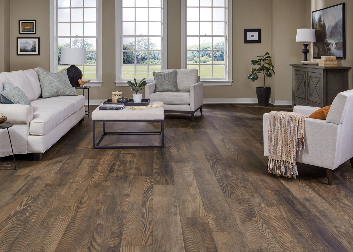 9mm w/pad Saddlebrook Springs Chestnut Water-Resistant Hybrid Resilient Flooring 7.56 in. W x 50.63 in. L