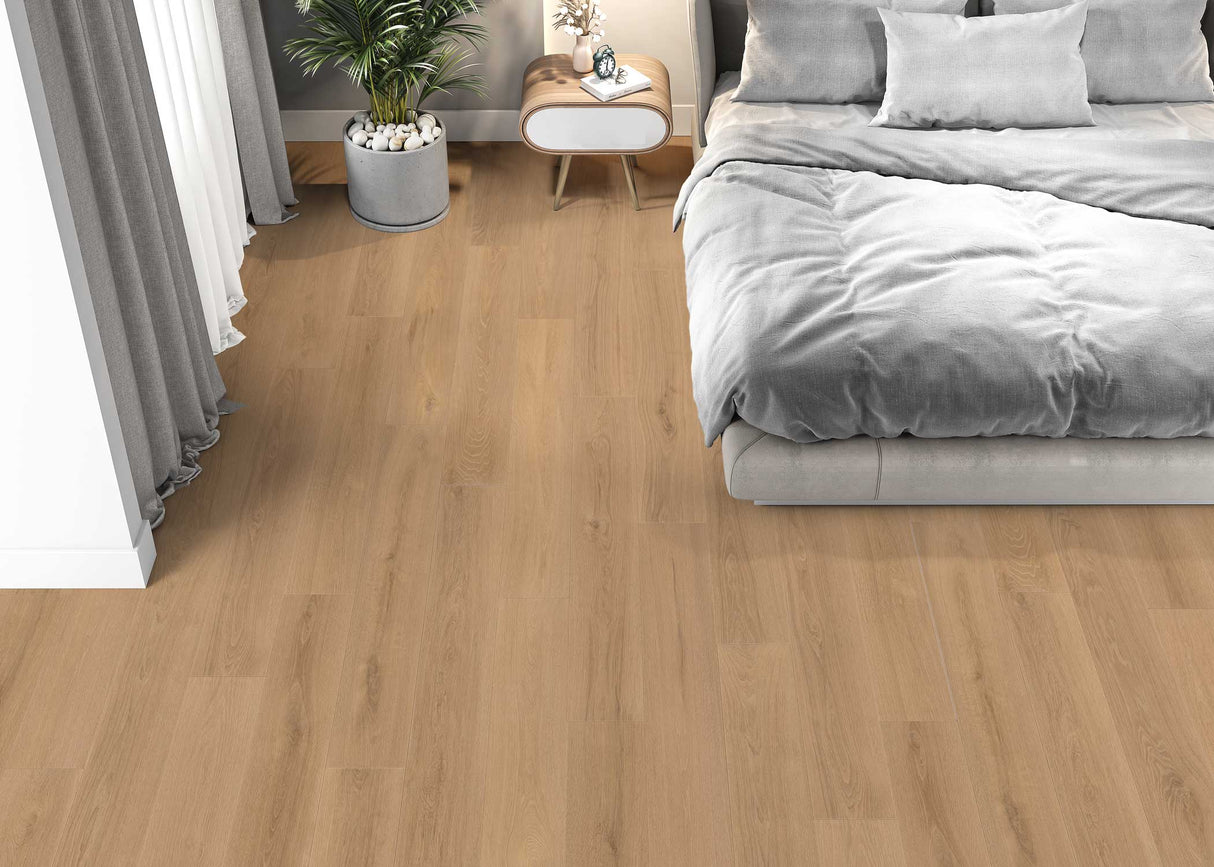 8mm w/pad Goldfinch Oak Water-Resistant Hybrid Resilient Flooring 6.97 in. Wide x 50.79 in. Long