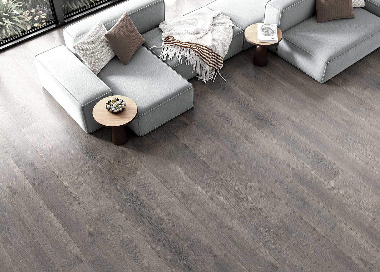 8mm w/pad Night Heron Oak Water-Resistant Hybrid Resilient Flooring 6.97 in. Wide x 50.79 in. Long