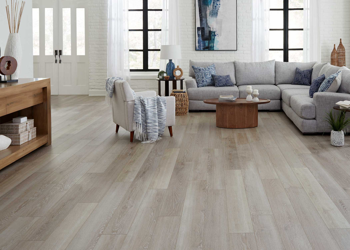 8mm w/pad Fox Hill Oak Water-Resistant Hybrid Resilient Flooring 6.97 in. Wide x 50.79 in. Long