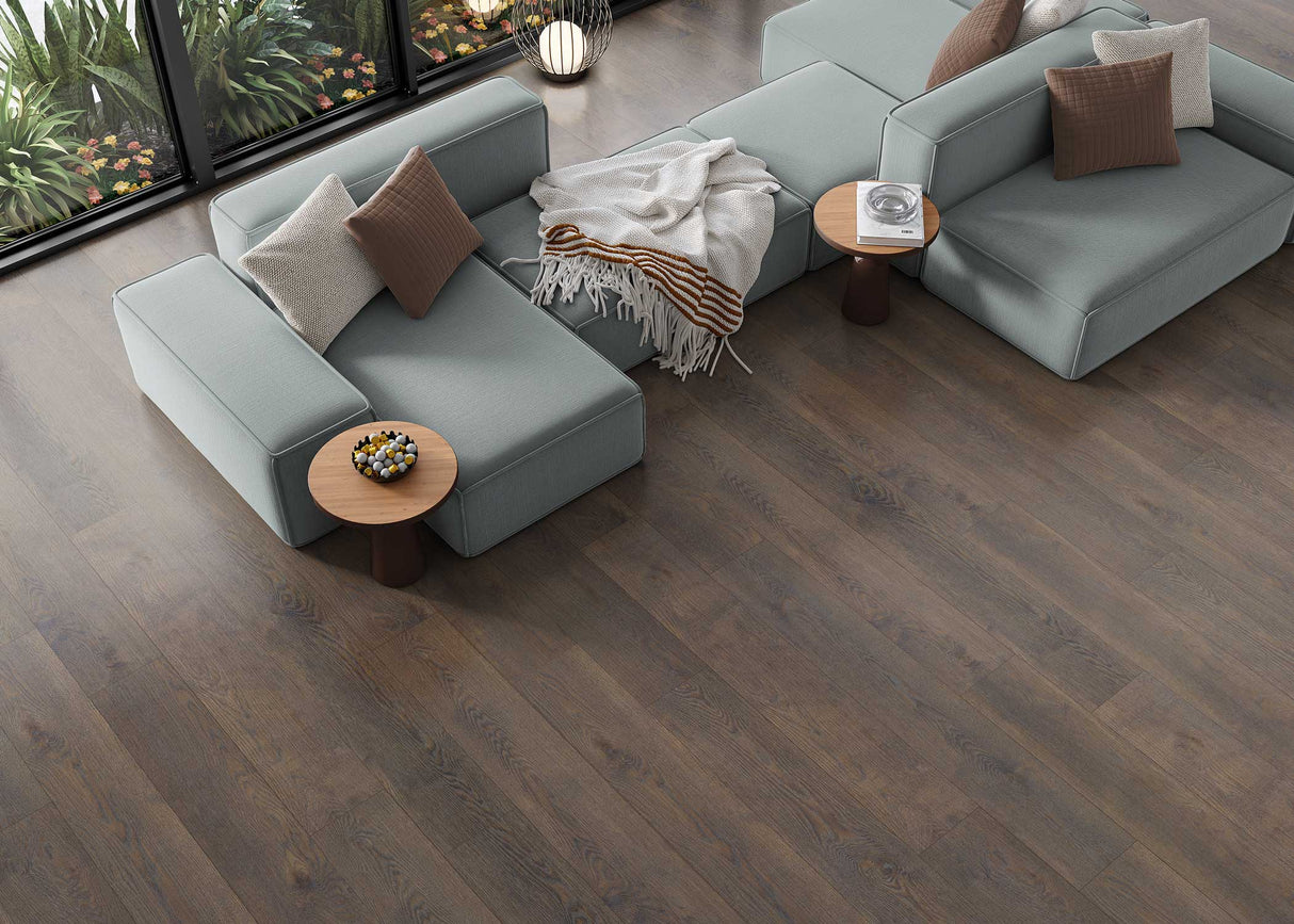 8mm w/pad Pendragon Peak Oak Water-Resistant Hybrid Resilient Flooring 6.97 in. Wide x 50.79 in. Long