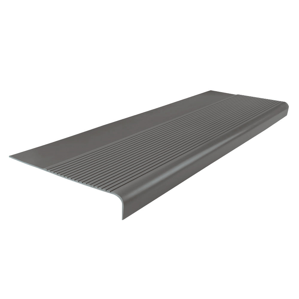 Rubber Light Duty Rib Design Stair Tread Round Nose 12.63" x 48" Charcoal