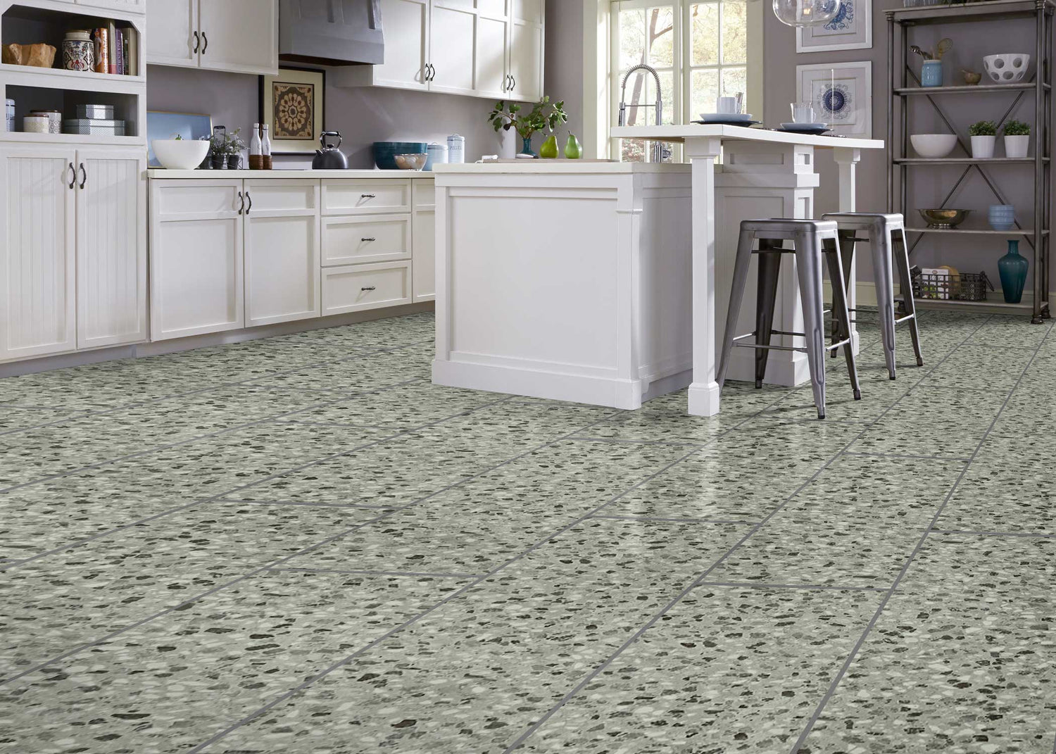 7mm w/pad Grigio Terrazzo TruGrout Waterproof Rigid Vinyl Tile Flooring 12 in. Wide x 48 in. Long
