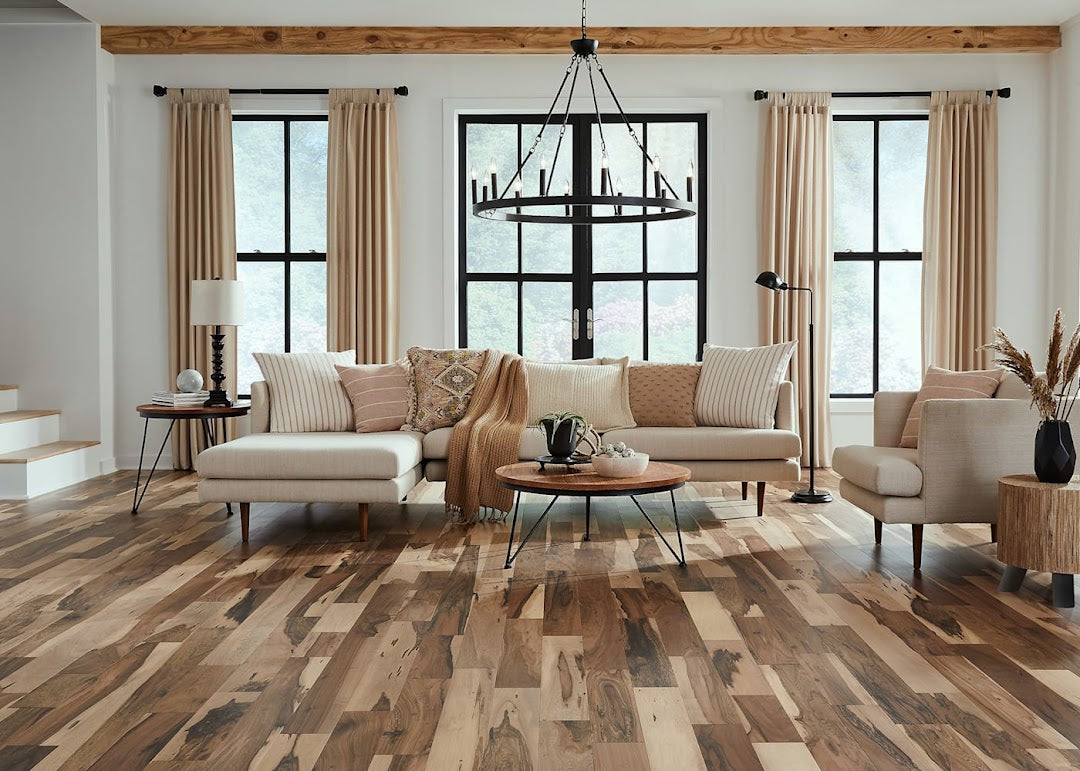 Living room with Matte Brazilian Pecan Prefinished Engineered Hardwood Flooring