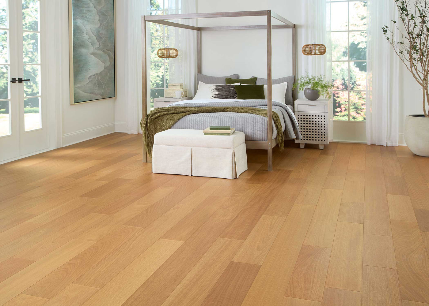 Bedroom with Builder's Pride Harbor Brazilian Oak Engineered Hardwood Flooring