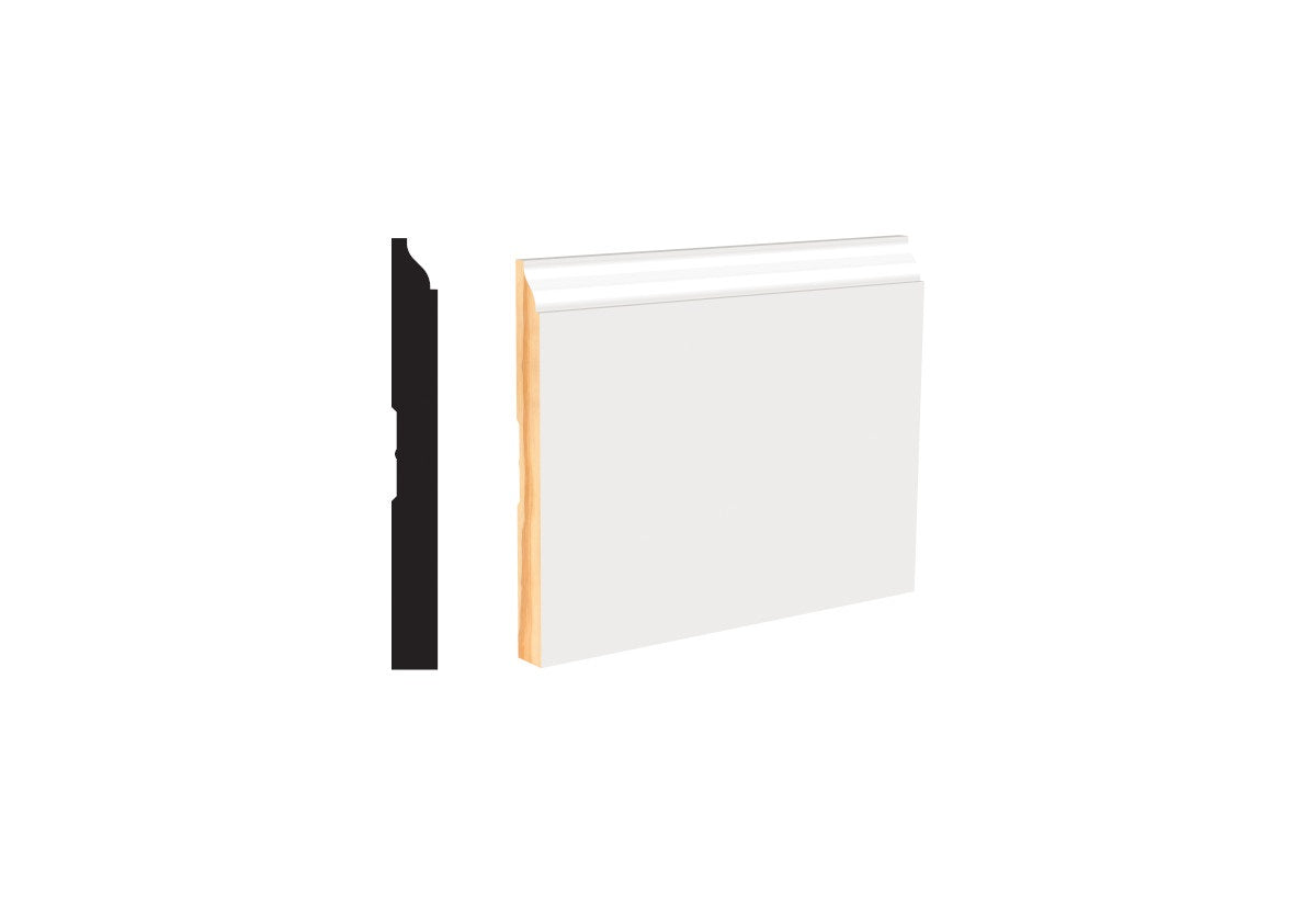 WM618 9/16 in. Thick x 5-1/4 in. Tall x 8 ft. Length Primed White Baseboard