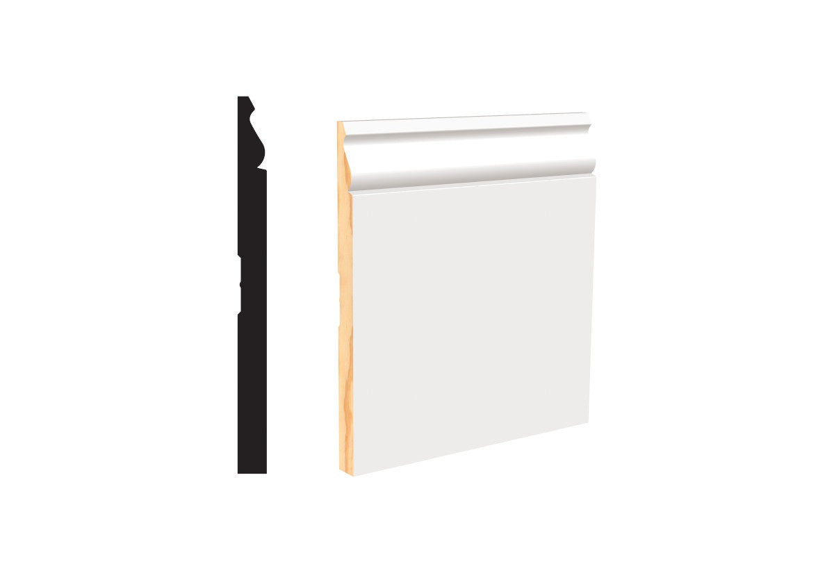 LWM 163E7P 9/16 in. Thick x 7-1/4 in. Tall x 12 ft. Length White PFJ Baseboard