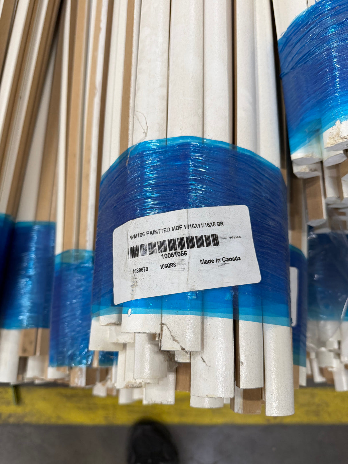 WM106 11/16 in. Thick x 11/16 in. Tall x 8 ft. Length MDF Painted White Quarter Round - As-Is - Stack Out - 960 Ln. Ft.