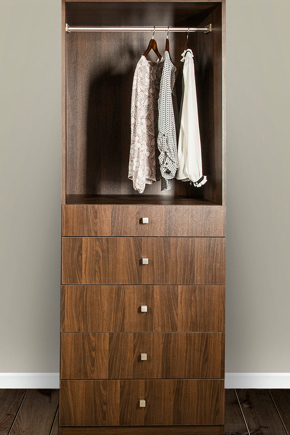30 in. Wide x 24 in. Deep x 84 in. Tall - Walnut 5 Drawer Closet