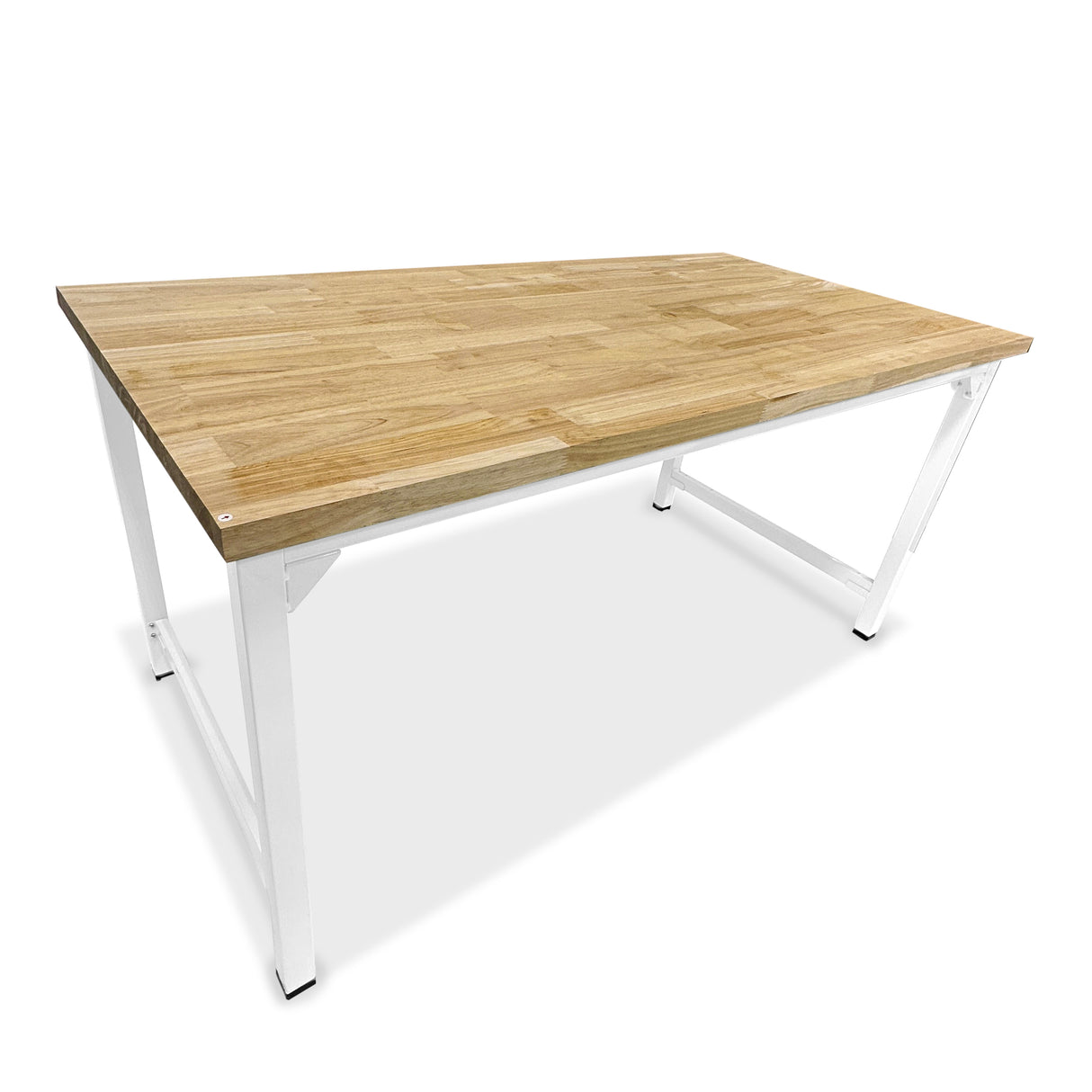 Hevea Unfinished Solid Wood Desktop with White Metal Frame Legs Combo