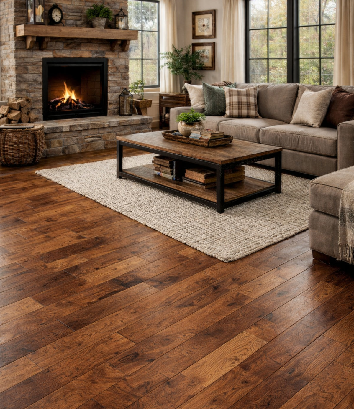 3/4 in. Roasted Chestnut Hickory Prefinished Solid Hardwood Flooring 5 In. Wide