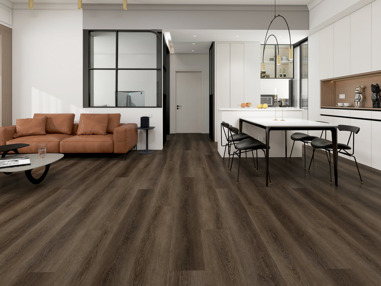 8mm w/pad Shadow Coast Oak Waterproof WPC Vinyl Plank Flooring 9 in. Wide x 72 in. Long