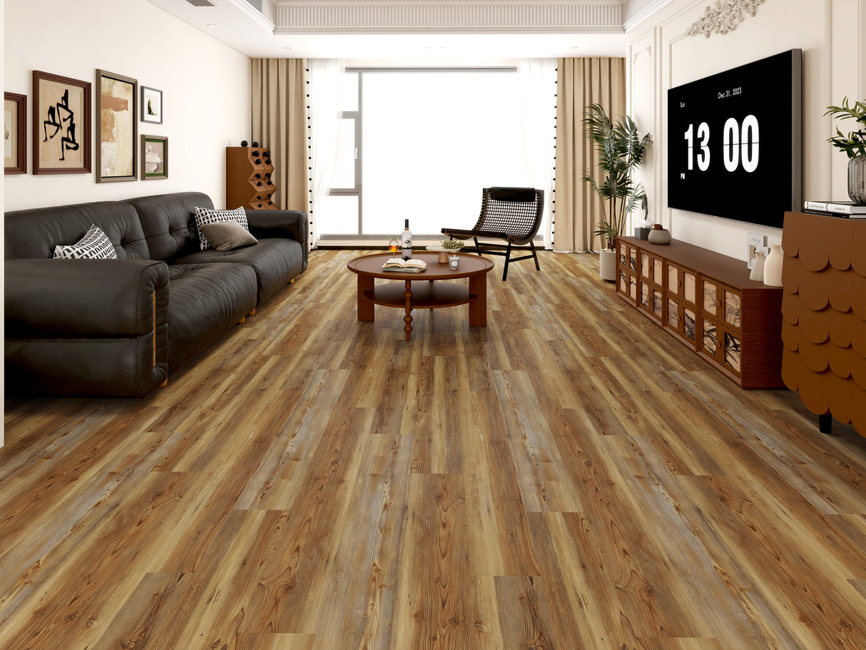 8mm w/pad Salon Pine 8mm w/pad Waterproof WPC Vinyl Plank Flooring 9 in. Wide x 60 in. Long