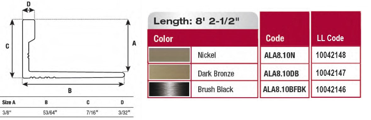 3/8" x 96" Dark Bronze Tile L-Edge