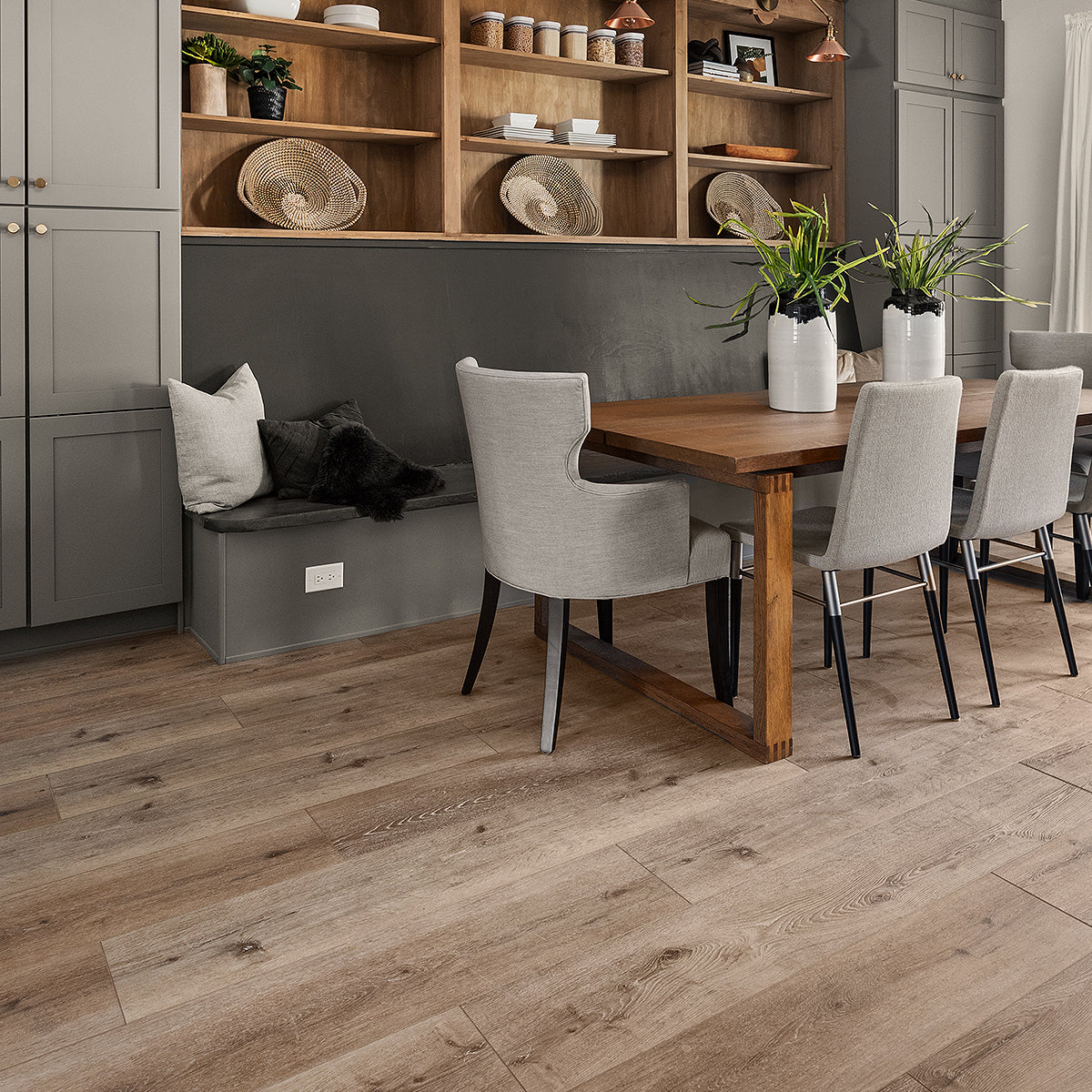 8mm w/pad Feathered Pine Waterproof WPC Vinyl Plank Flooring 9 in. Wide