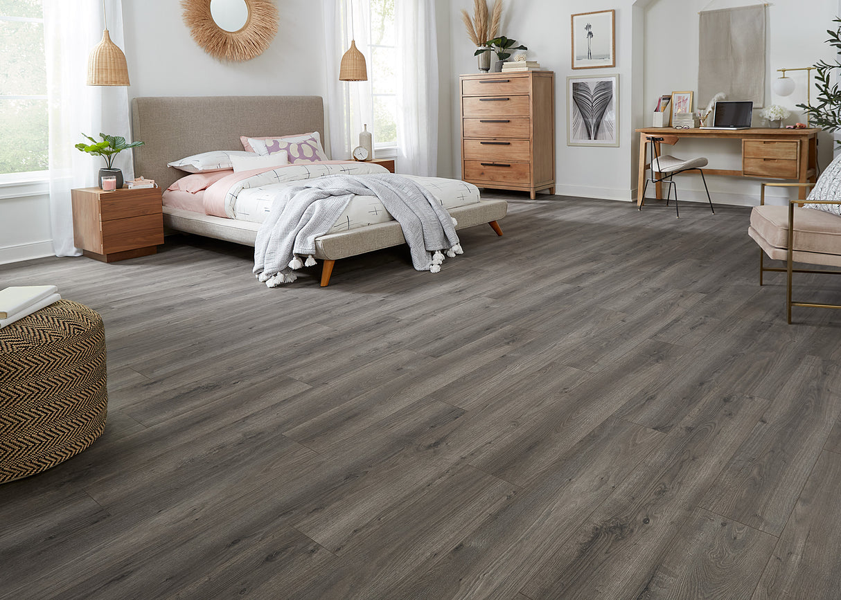 8mm Pewter Oak Laminate Flooring 7.64 in. Wide x 50.63 in. Long