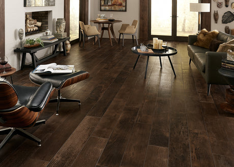 8 in. x 48 in. Smoked Whiskey Oak Porcelain Tile