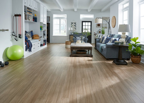 7mm w/pad Toffee Distressed Water-Resistant Strand Engineered Bamboo Flooring 5.11 in. Wide - As-Is - Stack Out - 437.58 Sq. Ft.
