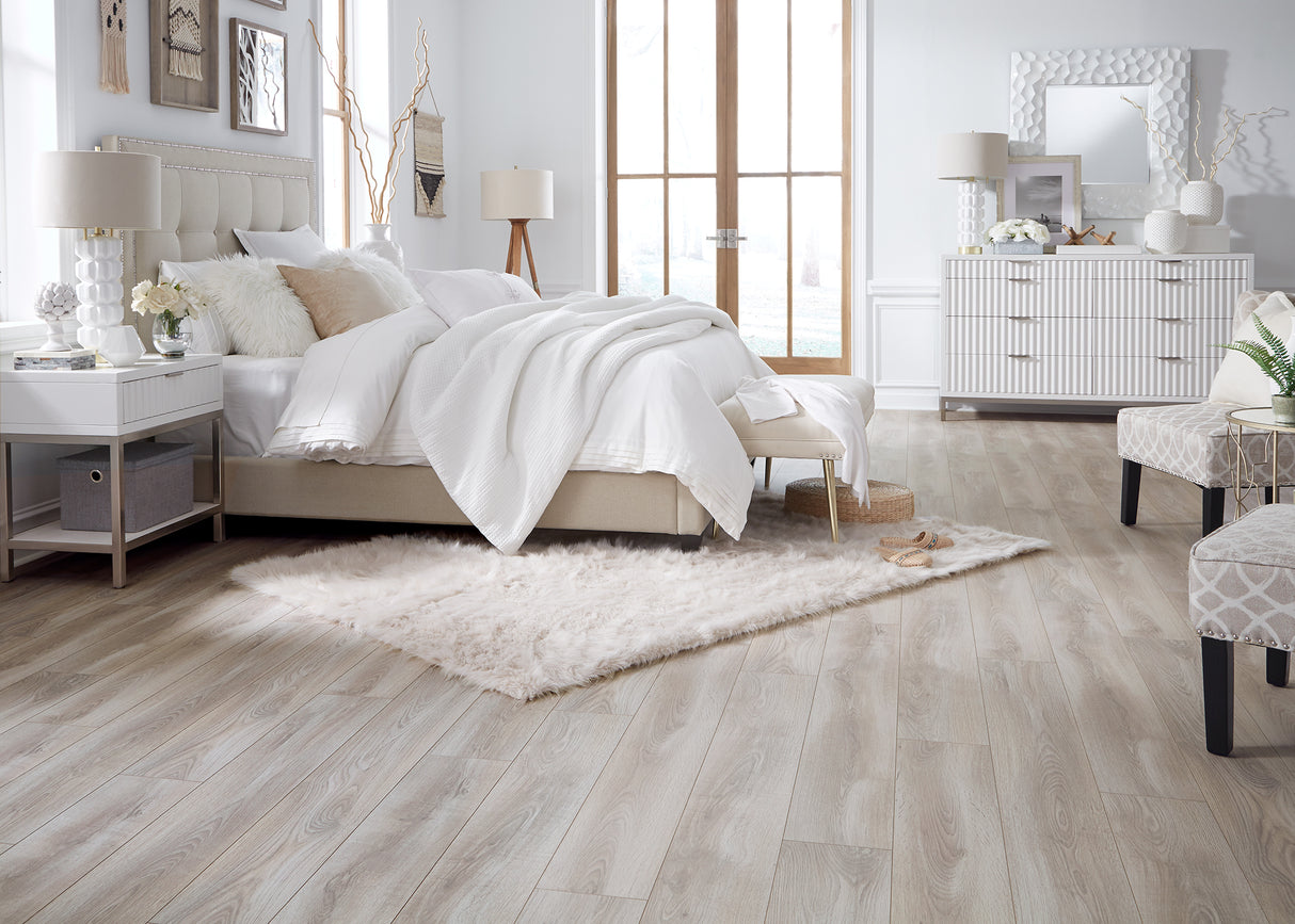 12mm w/ 2mm pad Delaware Bay Driftwood Laminate Flooring 7.6 in. Wide x 54.45 in. Long