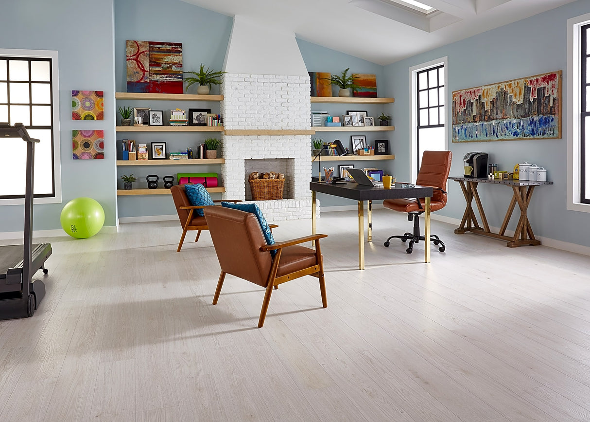 9mm w/pad Urban Mist Oak Water-Resistant Hybrid Resilient Flooring 7.56 in. Wide x 50.63 in. Long
