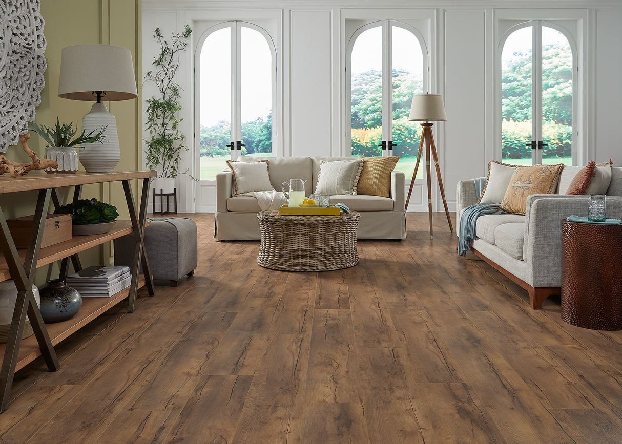 12mm w/ 2mm pad Amber Crest Oak Water-Resistant Laminate Flooring 8.03 in. Wide x 48 in. Long