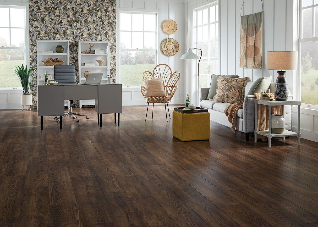 14mm w/ 2mm pad Hay Penny Oak Water-Resistant Laminate Flooring 8.03 in. Wide x 48 in. Long