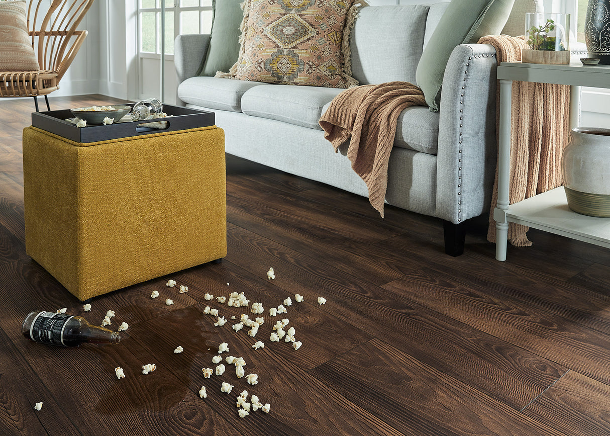 14mm w/ 2mm pad Hay Penny Oak Water-Resistant Laminate Flooring 8.03 in. Wide x 48 in. Long