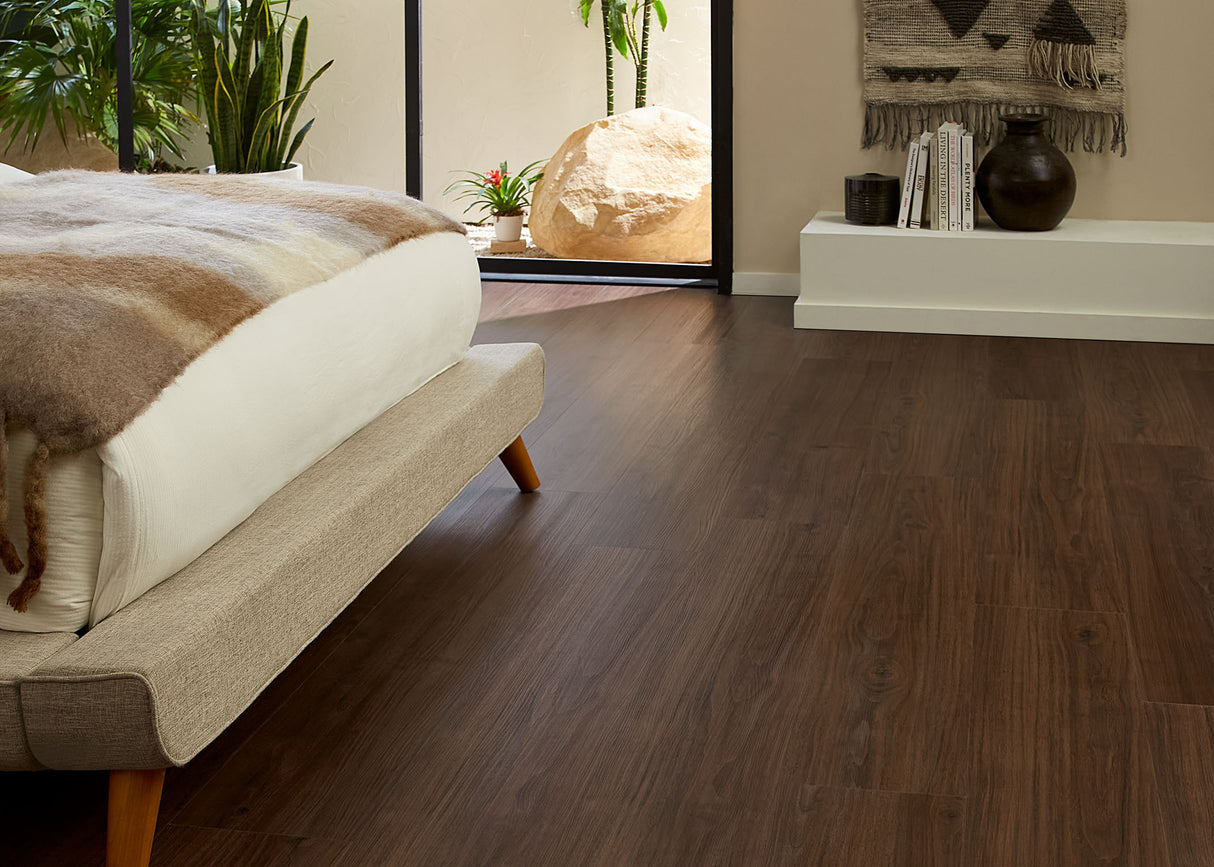 7mm w/pad Monroe Walnut Waterproof Rigid Vinyl Plank Flooring 9.56 in. Wide x 60 in. Long