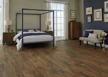 9mm w/pad Rum Cay Walnut Water-Resistant Hybrid Resilient Flooring 7.56 in. W x 50.63 in. L - Sample
