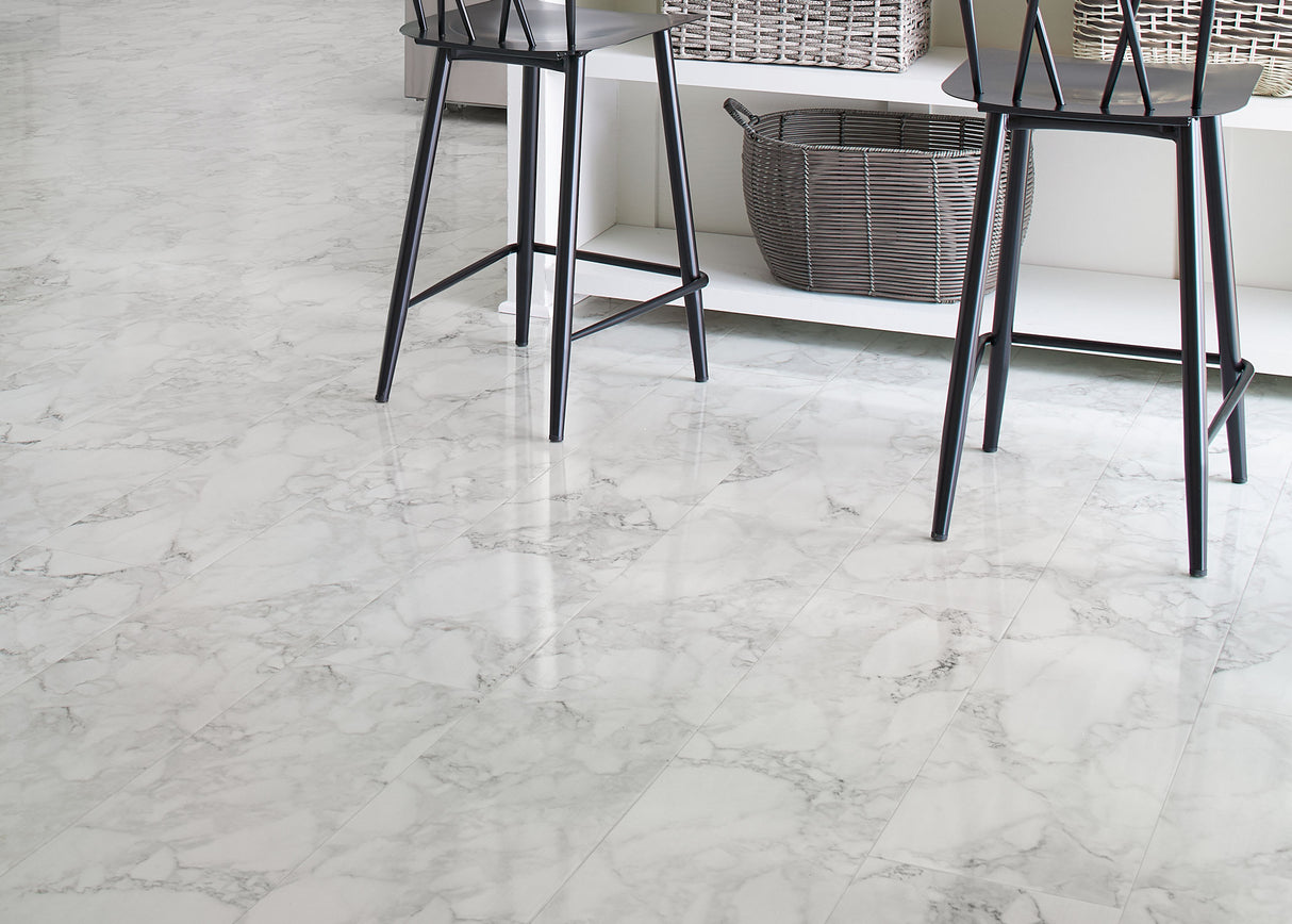10mm Trevi Fountain Marble High Gloss Water-Resistant Laminate Flooring 9.6 in. Width x 54.4 in. Length