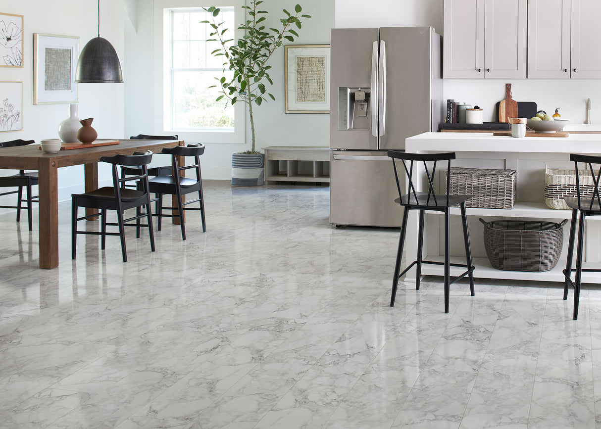 10mm Trevi Fountain Marble High Gloss Water-Resistant Laminate Flooring 9.6 in. Width x 54.4 in. Length