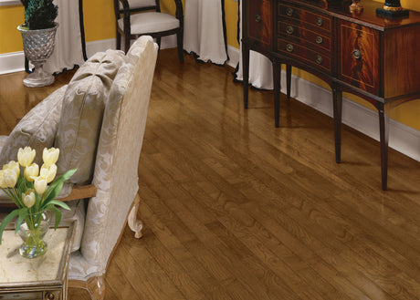 3/4 in. Saddle Oak High Gloss Solid Hardwood Flooring 2.25 in. Wide - As-Is - Stack Out - 380 Sq. Ft.